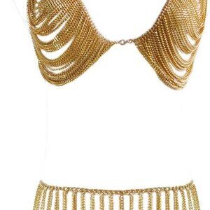 Womens Body Chain Boho Rhinestone Bra Waist Belly Chain with Tassel Beach